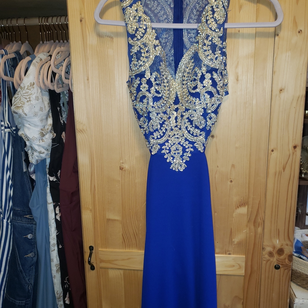 City Studio Royal Blue and Gold Backless Dress